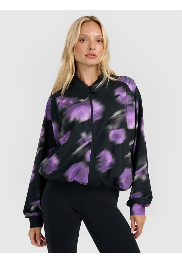 4f - 4F Bluza dresowa rozpinana bez kaptura damska - czarna M. Okazja: na co dzień. Typ kołnierza: bez kaptura. Kolor: czarny. Materiał: dresówka. Styl: casual, sportowy