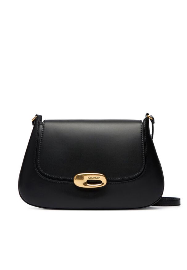 Calvin Klein Torebka Hardware Flap Medium Crossbody LV04F3401G Czarny. Kolor: czarny. Materiał: skórzane