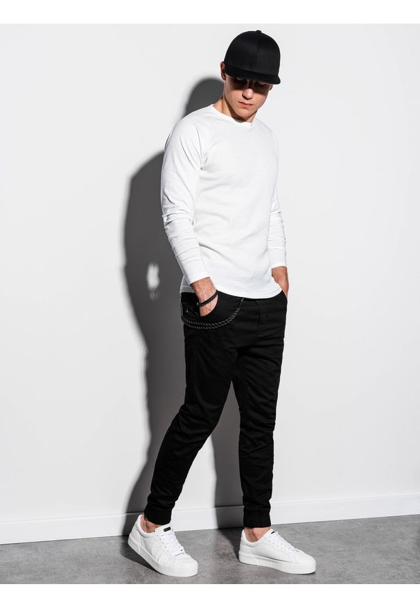 Ombre Clothing - Longsleeve męski bez nadruku L119 - biały - XXL. Kolor: biały. Materiał: tkanina, bawełna, poliester. Długość rękawa: długi rękaw