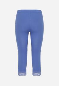 Born2be - Niebieskie Legginsy Bawełniane z Elastyczną Gumką i Koronką na Nogawkach Efrine. Kolor: niebieski. Materiał: bawełna, koronka. Wzór: koronka. Sezon: lato. Styl: klasyczny #4