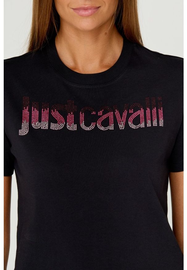 Just Cavalli - JUST CAVALLI Czarny t-shirt R LOGO CRYSTAL. Kolor: czarny. Materiał: bawełna
