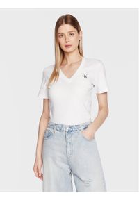 Calvin Klein Jeans T-Shirt J20J220303 Biały Slim Fit. Kolor: biały. Materiał: bawełna