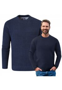 Bawełniany Sweter Męski z Drobnym Splotem - Pako Jeans - Granatowy. Kolor: niebieski. Materiał: bawełna. Wzór: ze splotem. Sezon: wiosna, zima, jesień. Styl: elegancki, klasyczny #2