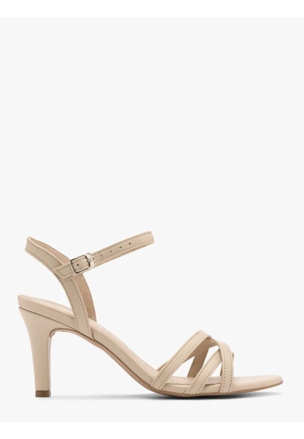 Ryłko - Beżowe sandały na szpilce. Kolor: beżowy. Materiał: skóra. Obcas: na szpilce. Styl: street. Wysokość obcasa: średni
