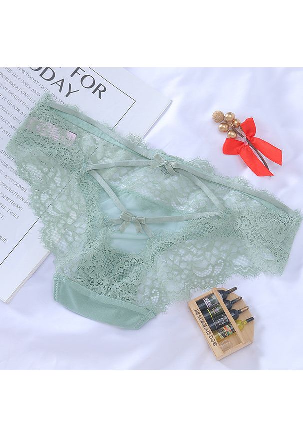 Intica - Stringi koronkowe z paseczkami na specjalne okazje Zeliha. Kolor: zielony. Materiał: koronka. Wzór: koronka