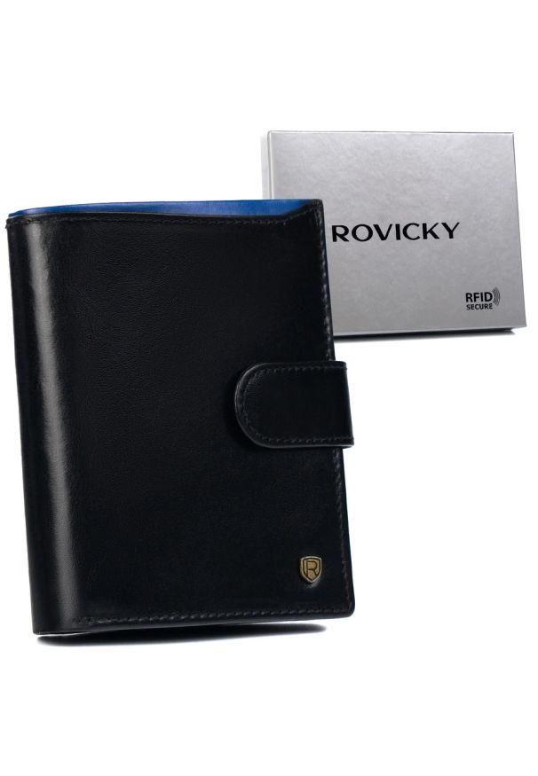 ROVICKY - Portfel męski skórzany RFID czarny Rovicky N4L-RVT-6900. Kolor: czarny. Materiał: skóra