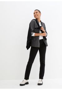 bonprix - Dżinsy o kroju slim fit, mid waist, z wygodnym paskiem. Kolor: czarny