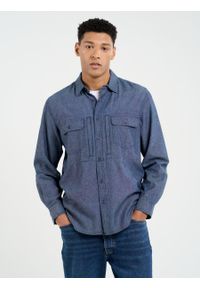 Big-Star - Koszula męska bawełniana imitująca jeans granatowa Redgerson 402. Kolor: niebieski. Materiał: bawełna, jeans. Wzór: melanż. Styl: elegancki