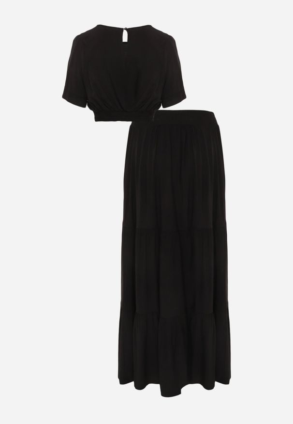 Born2be - Czarny 2-Częściowy Wiskozowy Komplet z Topem i Rozkloszowaną Spódnicą Halelle. Kolor: czarny. Materiał: wiskoza