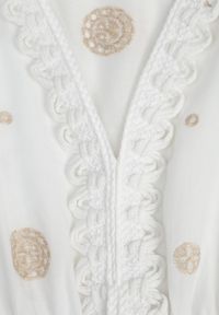 Born2be - Beżowa Bawełniana Sukienka Boho Zdobiona Etno Haftem i Chwostami Metona. Okazja: na spacer, na co dzień. Kolor: beżowy. Materiał: bawełna. Wzór: aplikacja, haft. Typ sukienki: proste. Styl: etno, boho #7