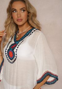 Renee - Biała Bluzka Narzutka w Stylu Boho z Rękawem 3/4 Dimiara. Okazja: na co dzień. Kolor: biały. Materiał: jeans, materiał. Wzór: haft. Styl: boho #3