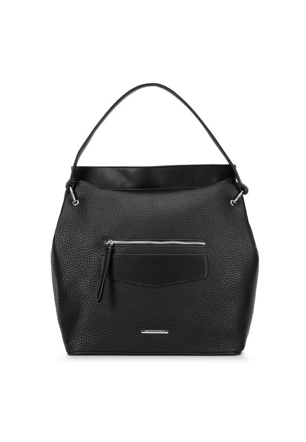 Wittchen - Torba worek duża z patką. Kolor: czarny. Materiał: skórzane. Styl: boho. Rodzaj torebki: na ramię