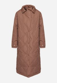 Born2be - Brązowy Długi Płaszcz Kurtka z Kołnierzem i Pikowaniem Semere. Kolor: brązowy. Długość: długie #5
