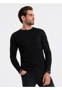 Ombre Clothing - Longsleeve męski o strukturze "wafla" - czarny V4. Okazja: na co dzień. Kolor: czarny. Materiał: bawełna. Długość rękawa: długi rękaw. Styl: klasyczny, sportowy, casual #4