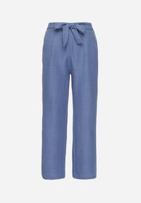 Born2be - Niebieskie Spodnie o Szerokim Kroju z Wiązaniem i Gumką w Pasie Miravenia. Okazja: na co dzień. Kolor: niebieski. Styl: elegancki, casual #4