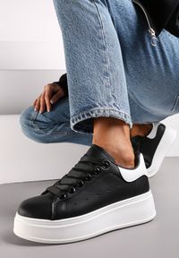 Renee - Czarne Sneakersy przed Kostkę na Grubej Podeszwie Arionna. Wysokość cholewki: przed kostkę. Kolor: czarny. Materiał: jeans #1