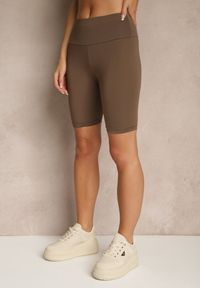 Renee - Brązowe Szorty Typu Kolarki High Waist Nalareine. Okazja: na co dzień. Stan: podwyższony. Kolor: brązowy. Styl: sportowy, casual #4
