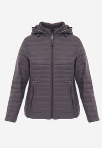Born2be - Szara Pikowana Kurtka Przejściowa z Kapturem z Lamówką i Ściągaczami Zidara. Okazja: na spacer. Typ kołnierza: kaptur. Kolor: szary. Materiał: poliester, jeans, dresówka #5