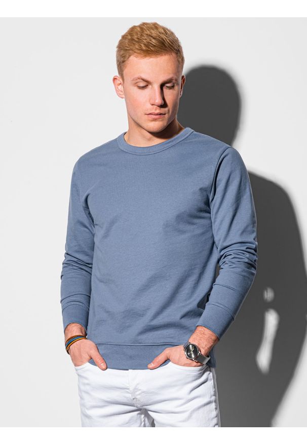 Ombre Clothing - Bluza męska bez kaptura B1153 - niebieska - XXL. Typ kołnierza: bez kaptura. Kolor: niebieski. Materiał: jeans, bawełna, poliester. Styl: klasyczny, elegancki