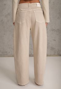 Renee - Beżowe Jeansy z Bawełny Typu Balloon High Waist Ozdobione Przeszyciami Eunaris. Okazja: na co dzień. Stan: podwyższony. Kolor: beżowy. Wzór: aplikacja. Styl: casual #3