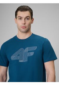 4f - 4F T-shirt regular z nadrukiem męski - turkusowy S. Okazja: na co dzień. Kolor: turkusowy. Materiał: jeans, bawełna, dresówka, dzianina. Wzór: nadruk. Styl: klasyczny, casual #2
