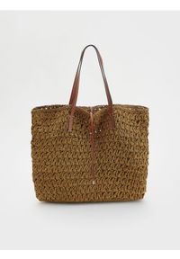 Reserved - Pleciona torebka shopper - beżowy. Kolor: beżowy #1