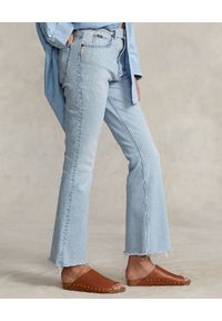 Ralph Lauren - RALPH LAUREN - Jeansy Sharona z szerokimi nogawkami. Kolor: niebieski. Długość: długie. Wzór: napisy, aplikacja. Styl: klasyczny