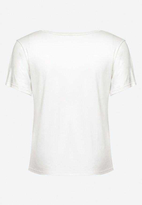 Born2be - Biały Klasyczny T-shirt z Koronką przy Dekolcie Fioma. Okazja: na spotkanie biznesowe. Kolor: biały. Materiał: koronka. Wzór: koronka. Styl: klasyczny