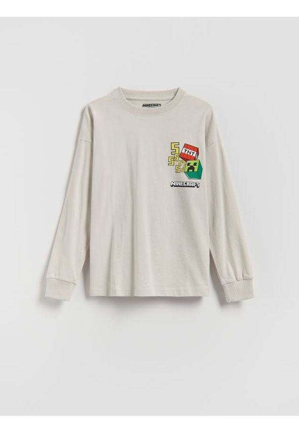 Reserved - Longsleeve Minecraft - jasnoszary. Kolor: szary. Materiał: bawełna, dzianina. Długość rękawa: długi rękaw