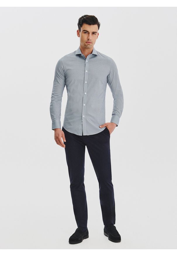 Pako Lorente - PAKO LORENTE - Koszula męska we wzór geometryczny. Materiał: bawełna, elastan. Długość rękawa: długi rękaw. Długość: długie. Wzór: geometria