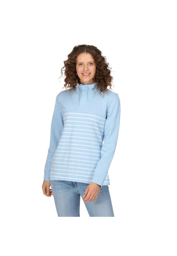 Bluza turystyczna damska Regatta Bayla. Kolor: niebieski. Materiał: poliester, bawełna. Wzór: paski. Sport: turystyka piesza