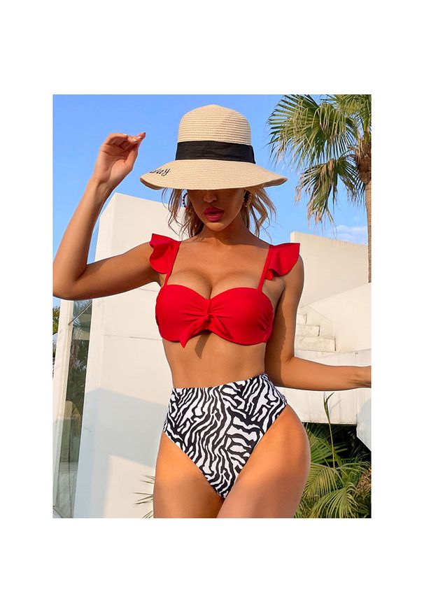 Intica - Strój kąpielowy z wysokim stanem modelujący brzuch plażowy Lidwina. Stan: podwyższony. Kolor: wielokolorowy. Materiał: materiał