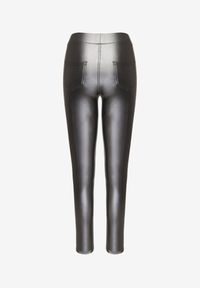 Born2be - Ciemnoszare Legginsy z Ekoskóry z Wysokim Stanem i Wsuwanymi Kieszeniami Rievalia. Stan: podwyższony. Kolor: szary. Materiał: skóra. Sezon: zima #4