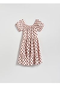 Reserved - Sukienka w kropki - pastelowy róż. Kolor: różowy. Materiał: dzianina. Wzór: kropki