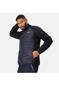 Kurtka turystyczna męska Regatta Clumber IV hybrydowa przejściowa. Typ kołnierza: kaptur. Kolor: niebieski. Materiał: poliamid. Sport: turystyka piesza