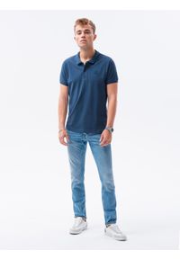 Ombre Clothing - Koszulka męska polo klasyczna bawełniana S1374 - ciemnoniebieska - XXL. Typ kołnierza: polo. Kolor: niebieski. Materiał: bawełna. Wzór: haft. Styl: klasyczny #4