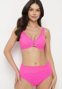Born2be - Fuksjowe Bikini Biustonosz i Majtki Figi Zdobione Siateczką Linaravia. Kolor: różowy. Wzór: aplikacja #6
