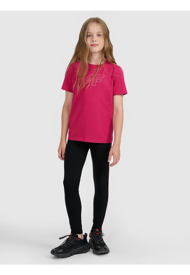 4f - 4F Legginsy dzianinowe dziewczęce - czarne 134 (8-9 lat). Okazja: na co dzień. Stan: podwyższony. Kolor: czarny. Materiał: dzianina. Wzór: gładki, ze splotem. Sezon: lato. Styl: casual, sportowy