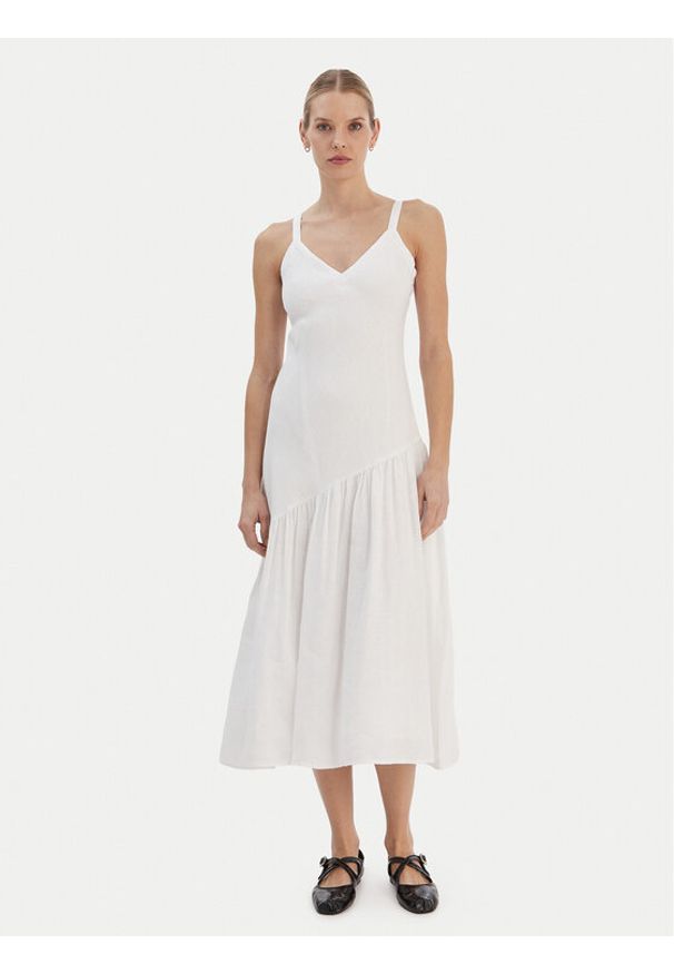 DKNY Sukienka letnia P5JNCD88 Écru Regular Fit. Materiał: len. Sezon: lato