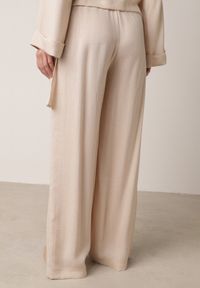 Born2be - Beżowe Wiskozowe Spodnie z Szeroką Nogawką i Wiązaniem w Talii Terisanna. Okazja: na co dzień. Kolor: beżowy. Materiał: wiskoza. Styl: casual, elegancki, klasyczny #6