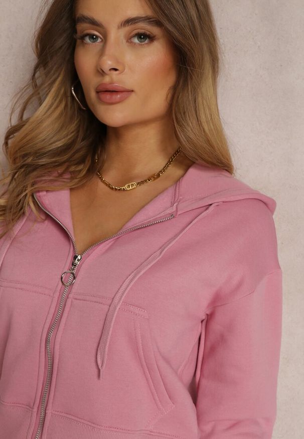 Renee - Ciemnoróżowa Bluza Zasuwana z Kapturem Bikatu. Typ kołnierza: kaptur. Kolor: różowy. Materiał: polar, tkanina, wiskoza. Długość: krótkie. Styl: sportowy