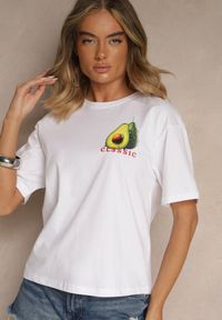 Renee - Biały T-shirt z Bawełną ze Wzorem Awokado Tilannia. Okazja: na co dzień. Kolor: biały. Materiał: bawełna. Styl: casual #5