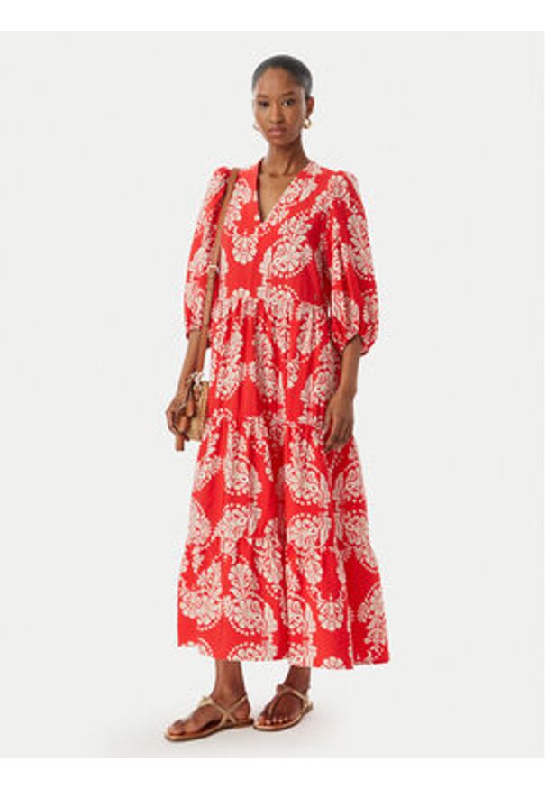 LOLA CASADEMUNT Sukienka letnia LS2616138 Czerwony jasny Regular Fit. Kolor: czerwony. Materiał: wiskoza. Sezon: lato