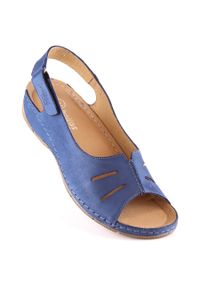 Skórzane komfortowe sandały damskie na rzep granatowe Helios 117 niebieskie. Zapięcie: rzepy. Kolor: niebieski. Materiał: skóra #7