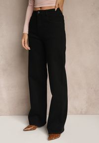 Renee - Czarne Jeansy High Waist z Szeroką Nogawką Riloresa. Okazja: na co dzień, na spacer. Stan: podwyższony. Kolor: czarny. Styl: klasyczny, wizytowy, casual