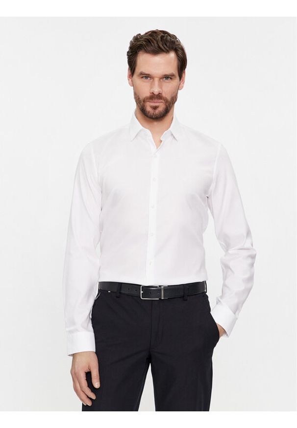 Calvin Klein Koszula Structure K10K112106 Biały Slim Fit. Kolor: biały. Materiał: bawełna