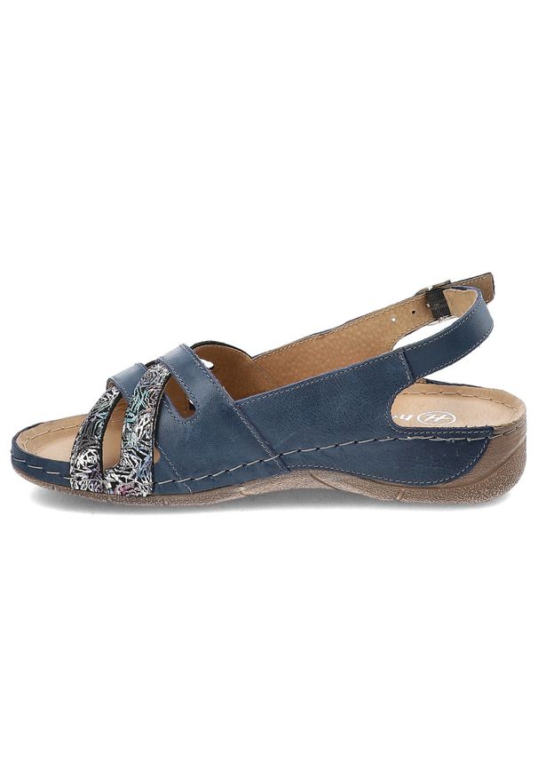 Granatowe Sandały Helios Wygodne Obuwie Damskie Ze Skóry Naturalnej. Zapięcie: klamry. Kolor: niebieski. Materiał: skóra. Wzór: paski, aplikacja. Sezon: lato. Styl: elegancki