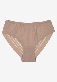 Renee - Ciemnobeżowe Majtki Typu Figi Ozdobione Paskami Ranmis. Kolor: beżowy. Materiał: koronka, jeans. Wzór: aplikacja
