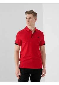 4f - Koszulka polo męska. Typ kołnierza: polo. Kolor: czerwony. Materiał: bawełna #1