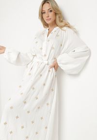 Born2be - Biała Wiskozowa Sukienka o Kroju Oversize z Ozdobnym Haftem Naleniel. Okazja: na co dzień. Kolor: biały. Materiał: wiskoza. Wzór: haft. Typ sukienki: oversize. Styl: casual #3